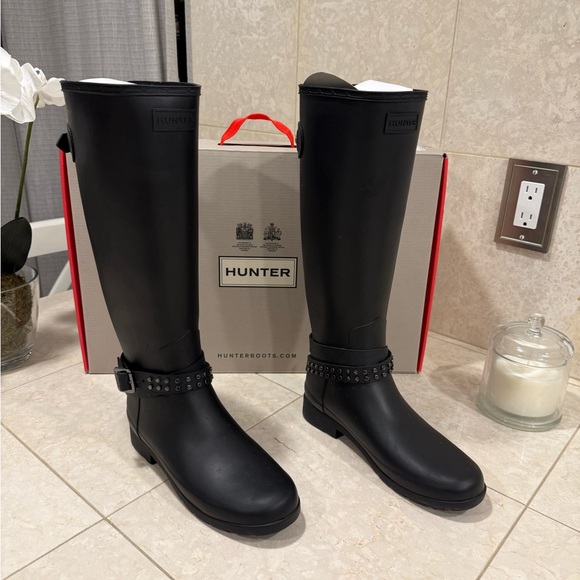 Hunter Women's Black Studded Rain Boots - Picture 1 of 13